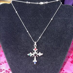 Sterling Silver Stamped 925 and Red Gothic Cross Pendant Necklace $65